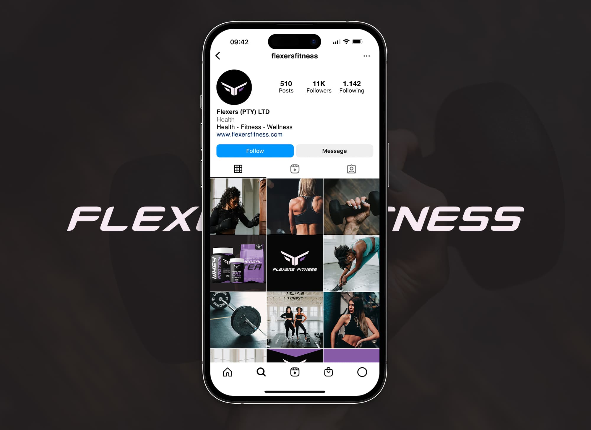 Flexers Fitness Instagram profile mockup