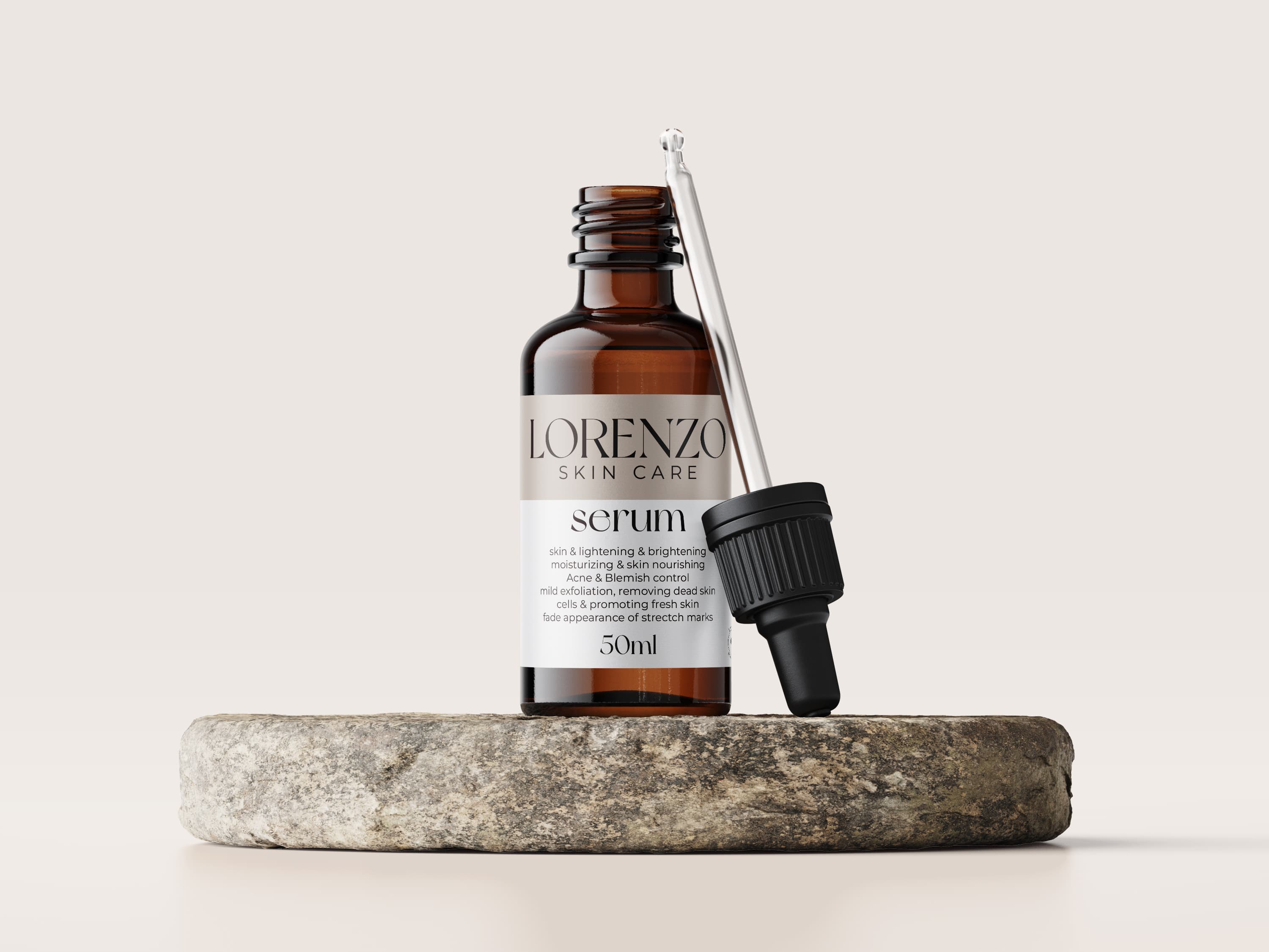 Lorenzo serum 50ml on stone plinth